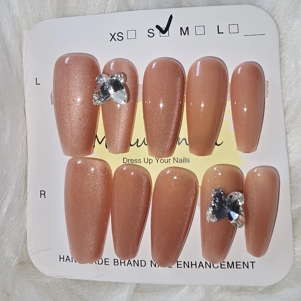 Elegant Nude Press-On Nails with Rhinestones - Picture 2 of 3